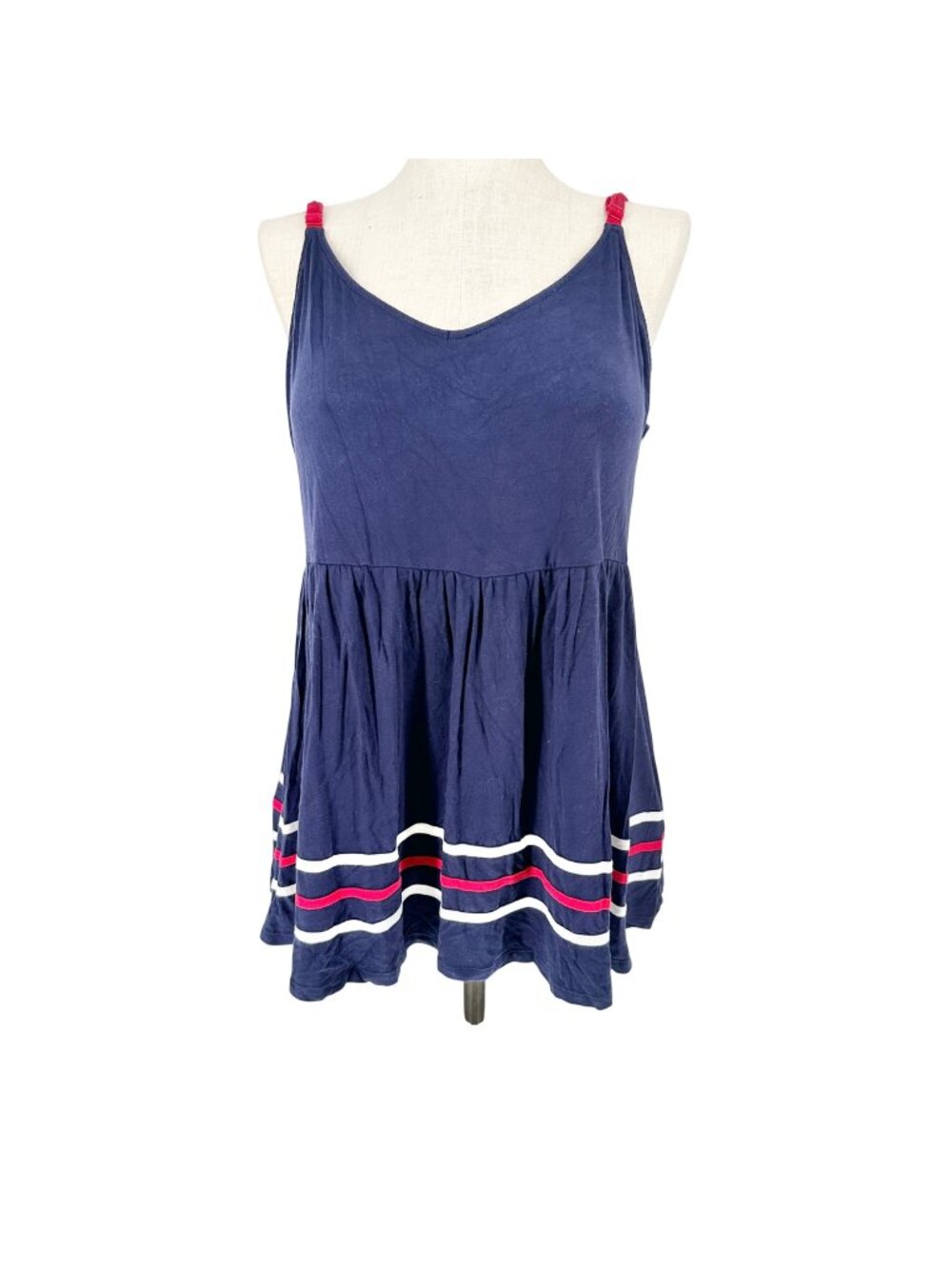 Torrid 3 Super Soft Tank Top Womens 22-24 Navy Knit Flowy Red White Striped Hem